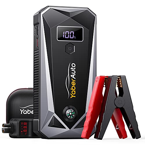 YaberAuto Arrancador de Coches,21800mAh 2500A Arrancador de Baterias de Coche (para Todo Gasolina o 7,0L Diesel),con Dos Salidas USB,Linterna LED